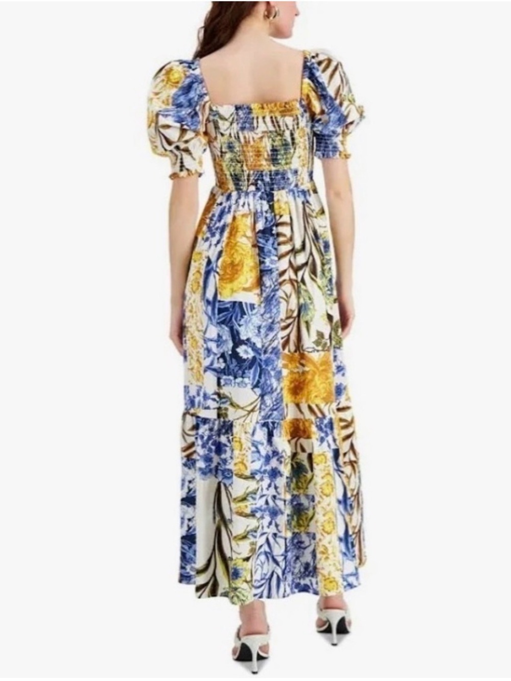 Blue and Yellow Floral Balloons Sleeve Maxi Dress summer